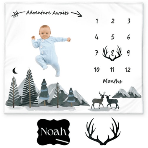 Kemina Blankets Baby Milestone Fleece Adventure Blanket Gray Mountain (1 Count)