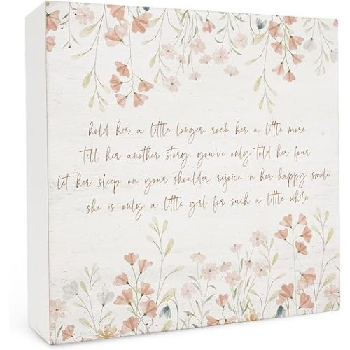 Floral Baby Girl Wooden Box Signs - Wildflower Nursery Decor For Women, Inspirational Wall Decor, Baby Girls Gifts, 5x5 Inches
