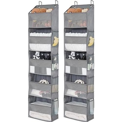 GRANNY SAYS 2 Pack 5-Shelf 5-Shelf Over the Door Organizer, Hanging Door Organizer with 5 Large Capacity Pockets and 8 Mesh Pockets, Swing-proof Behind Door Organizers and Storage, Gray