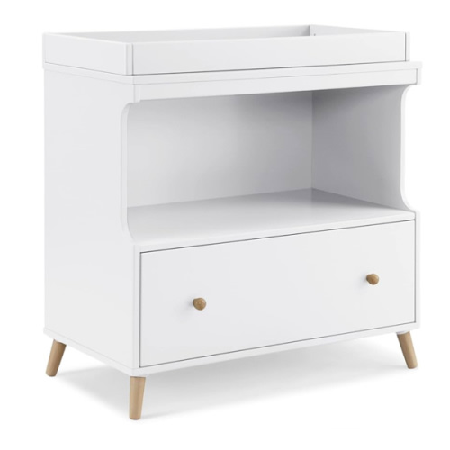 Delta Children Essex Convertible Changing Table with Drawer, Bianca White/Natural