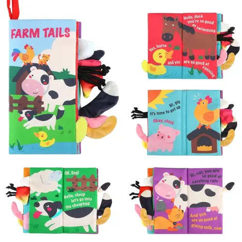 beiens Soft Toys Baby Cloth Books, Touch and Feel Crinkle Books for Babies, Infants & Toddler, Early Development Interactive Car Toys & Stroller Toys for Boys & Girls (Farm Tails-1 Book)