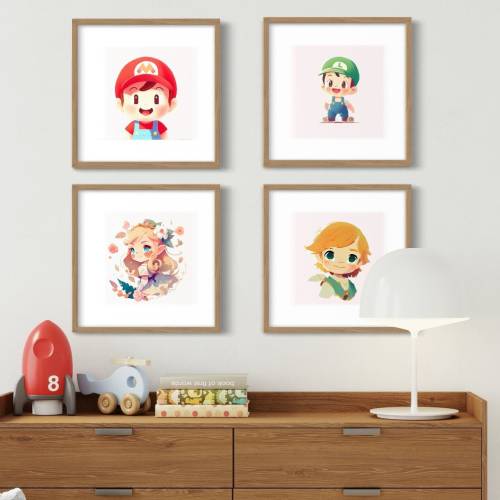 4pk Baby Mario and Zelda Nursery Art, Zelda Nursery Print, Mario Nursery Print, Baby shower, Baby room, Kids, Luigi, Link