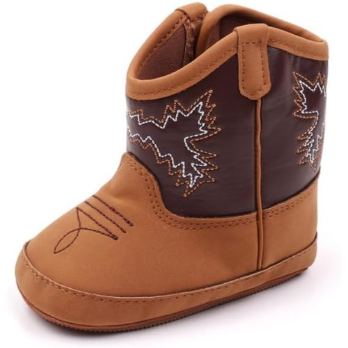 Leather Western Boots Cowboy Bootie Soft Sole Non-slip Crib Shoes for Baby Infant Toddler Girls Boys Newborn