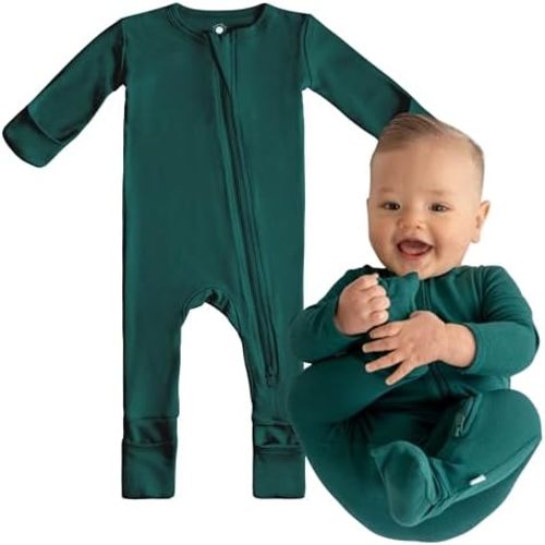 DREAMLAND BABY Bamboo Viscose Baby Pajamas (0-24 months). Ultra Soft Viscose Sleepers with 2-Way Zipper, Mitten & Foot Cuffs