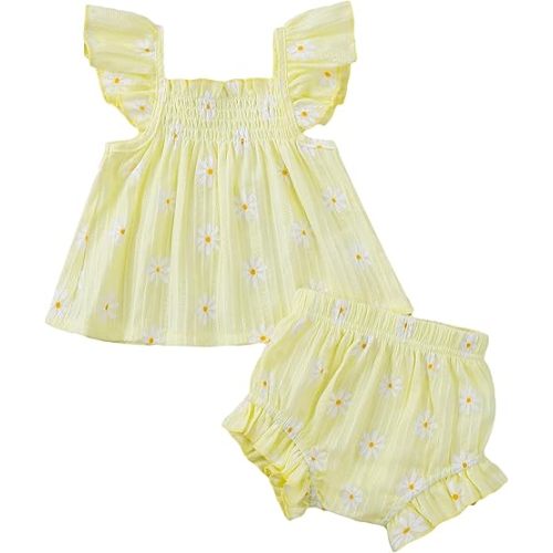 Jecson Newborn Baby Girl Summer Clothes Infant Girl Outfits Sleeveless Ruffle Top and Bloomers Shorts Set 0 3 6 12 Month