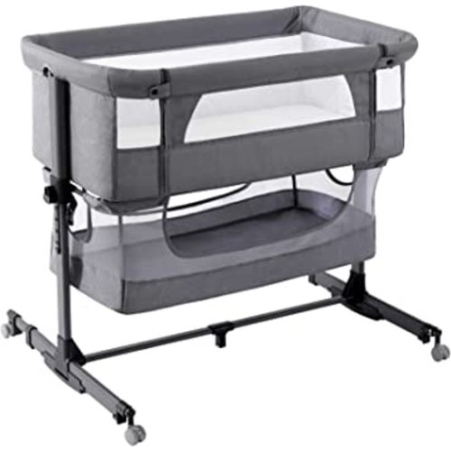 nordmiex 3 in 1 Baby Crib Bedside Crib,Baby Bassinet,Adjustable Portable Bed for Infant/Baby,Deep Grey