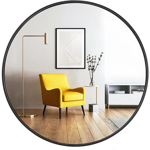 oruii Round Mirror, Black Round Mirror 24 inch, Round Wall Mirror, Round Bathroom Mirror, Circle Mirrors for Wall, Living Room, Bedroom, Vanity, Entryway, Hallway.