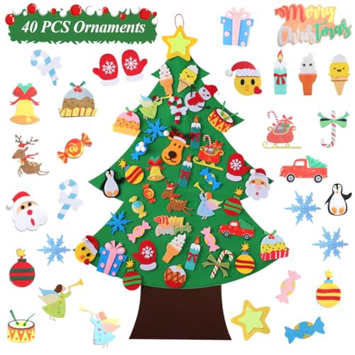 Felt Christmas Tree - 3.5 FT Wall Felt Christmas Tree for Kids with 40 Pcs Ornaments, DIY Xmas Gifts for Christmas Decorations