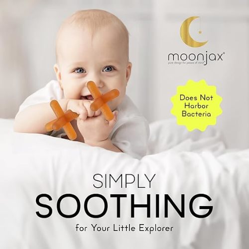 Moonjax Natural Rubber Baby Teething Toys - Baby teether for Infants, Toddlers, Newborns, CPSIA Certified