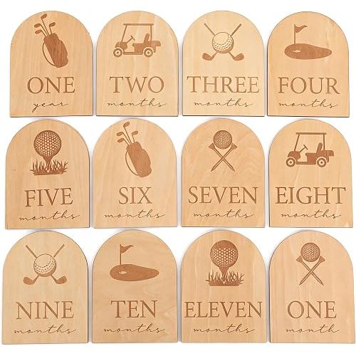 Wooden Golf 12 Monthly Milestone Markers - 12 Milestone Monthly Signs for Baby Boy,Wooden Golf Photo Prop,Nursery Photo Prop, Baby Shower