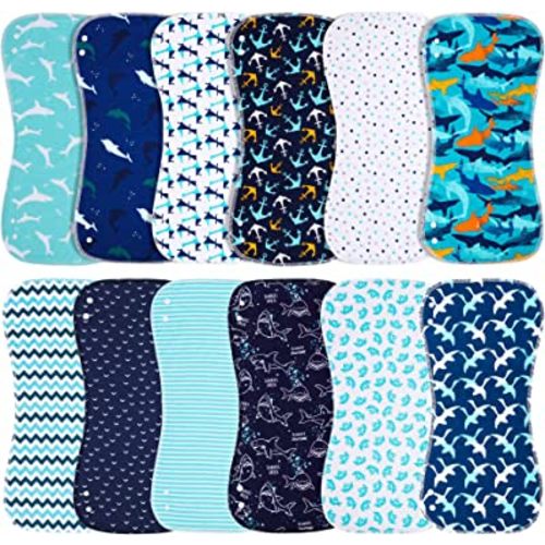 Baby Burp Cloths & Baby Bibs 2-in-1 Design Large Size 3-Layers Thicken 100% Cotton Super Absorbent and Soft Baby Spit Up Burping Rags Baby Burp Cloth Set for Boys 12 Pack