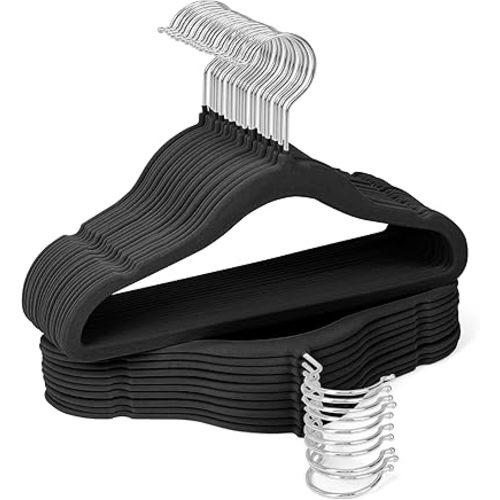 Kids Velvet Hangers 30 Pack - 11 Inch Slim Non-Slip Baby Flocked Hangers for Closet, Small Space-Saving Felt Hanger for Toddler & Children's Clothes (Black)