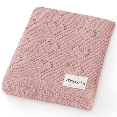 Bleu La La 100% Luxury Cotton Heart Knit Swaddle Blanket for Blanket for Newborn and Infant Boys and Girls - Pink
