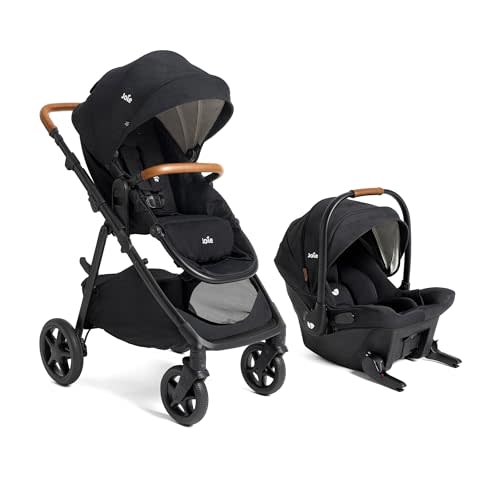 Joie Ginger and Mint Latch Travel System – 4-in-1 Travel System with Base-Free Infant Car Seat & Stroller, Built-in Latch for Easy Install and an Included All-Terrain Stroller (Shale)