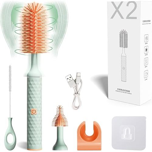 QIUXQIU Electric Bottle Brush Baby Bottle Brush Nipple Brush Straw Cleaner Brush,Rechargeable Battery Electric Baby Bottle Cleaner,for Pregnant Women and New Mom (Blue)