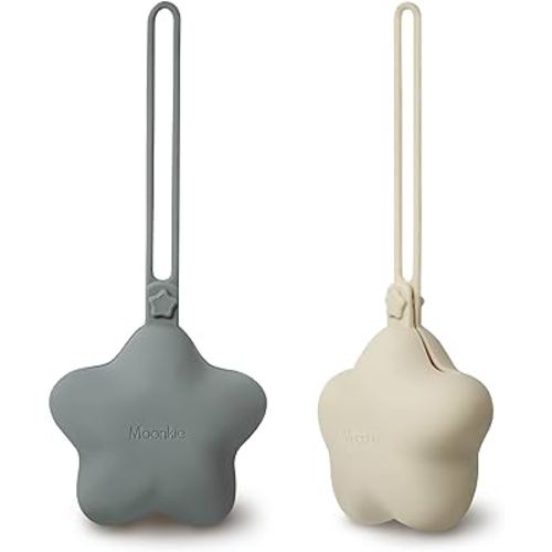 Moonkie Silicone Pacifier Holder Case, Cute Portable Pacifier Storage Case, 2 Pack