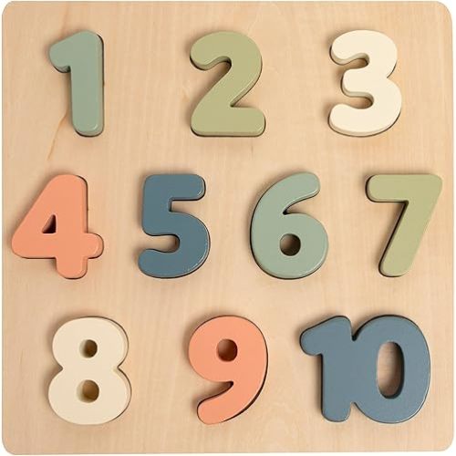Pearhead Wooden 123 Numbers Puzzle, Colorful Preschool Counting Toy, Interactive Montessori Educational Learning Board, Gender Neutral Modern Baby and Toddler Gift for Boys or Girls