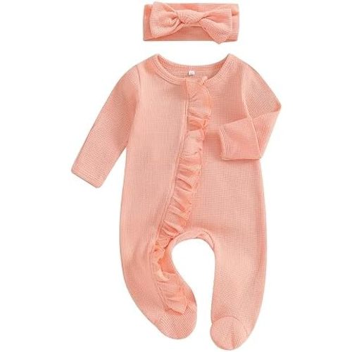 Newborn Baby Girl Fall Winter Outfits Clothes Knit Jumpsuit Ruffle Romper Newborn Coming Home Outfit for Baby Girl