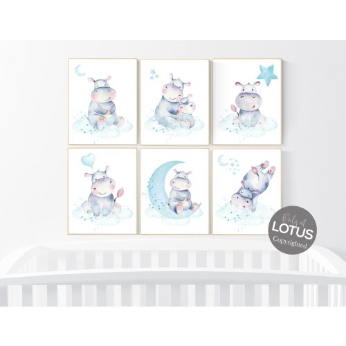 Nursery prints hippo, hippos, animal prints, teal nursery, nursery decor gender neutral, hippopotamus, cute hippo, nursery wall art, teal