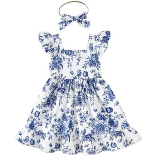 JEELLIGULAR Baby Girl Dresses Strawberry Sundress Toddler Infant Summer Clothes with Cute Bow Headband Playwear Outfits 3-24M