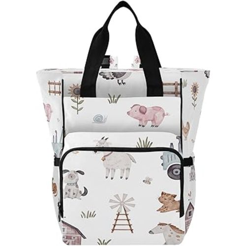 Cute Farm Animals Diaper Bag Backpack Baby Bag Large Capacity Travel Changing Bag Waterproof Diaper Backpack with Insulated Pockets & Stroller Straps