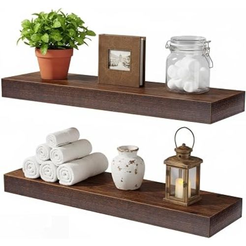 Floating Shelves for Wall,Wall Shelves for Decor Storage,Display Shelving 16 inch Set of 2,Wall Mounted Wood Shelf for Bedroom,Living Room,Bathroom,Kitchen,Brown(2pcs,Brown)