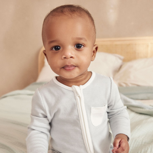 MORI Clever Zip Baby Pajamas - Blue Stripe, Newborn