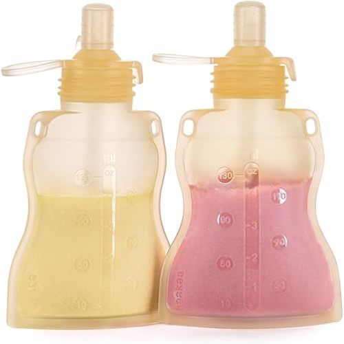 haakaa Pouch Reusable Baby Food Pouch, Reusable Pouches for Toddlers Kids Squeezable Pouch, Washable Freezer - Make Homemade Organic Food for Babies/Toddlers, 4oz, 2 Pack (Yellow)
