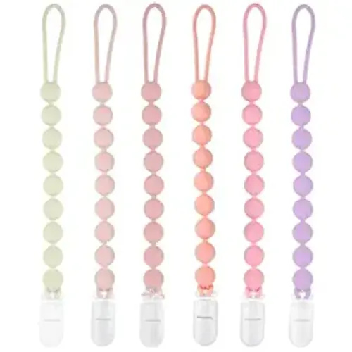 Silicone Pacifier Clip Holder, 6 Pack One Piece Soft Flexible Binky Clips Pacifier Holder Clip for Girls, Baby Girl Newborn Essentials, Teething Relief - Pink