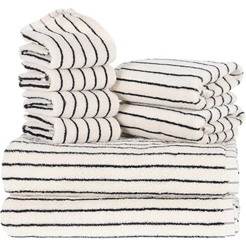 Black and White Striped Towels Set of 8, Luxury Cotton Bathroom Towels for Bathroom Decor, 2 Bath, 2 Hand and 4 Washcloths Towels, Super Soft & Absorbent, Quick Dry