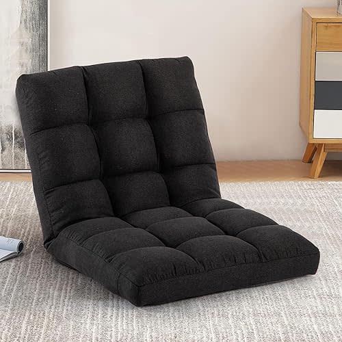 Floor Chair with Back Support Folding Chair with 6 Adjustable Position, Padded Sleeper Bed, Floor Gaming Chair, Meditation Chair, Gaming Floor Chairs for Adults (Country Rustic, Black)