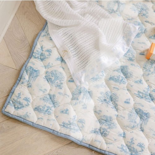 Spring Toile Blue Quilted Playmat - Organic Cotton Baby Playmat – The Gilded Bird US