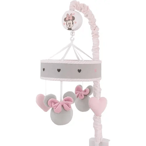 Disney Minnie Mouse My Happy Place Pink, Gray, and White Plush Musical Mobile