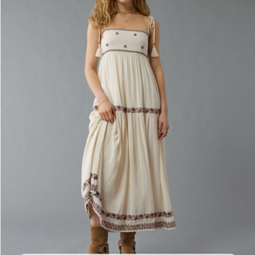 AE Empire Waist Embroidered Midi Dress