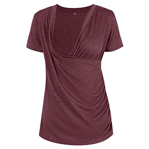 Liu & Qu Womens Maternity Nursing Tops Short Sleeve Breastfeeding Shirts Heather V Neck Clothes