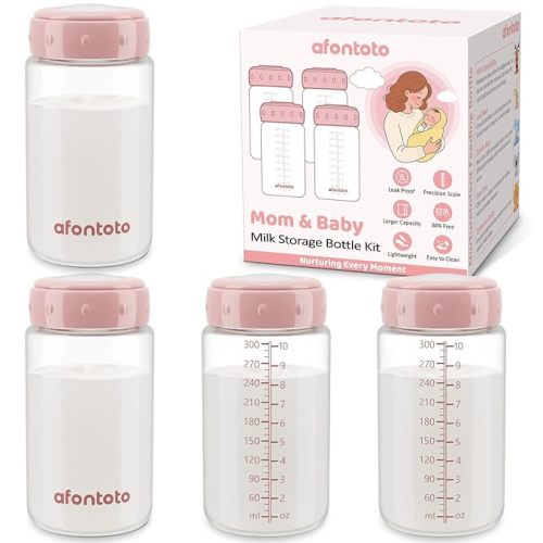 Baby Bottles for Pumping Compatible with Spectra S1/S2/SG/9Plus /Motif Luna Flange, 4PCS Breastmilk Storage Bottle for Fridge, Wide-Neck Collection Bottles Fit Momcozy Breast Milk Cooler 22oz, Pink