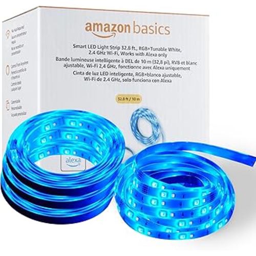 Amazon Basics Smart LED Light Strip, 32.8 Feet (2 Rolls of 16.4 Feet), RGB + Tunable White, Works with Alexa Only, 2.4 GHz Wi-Fi, No Hub Required