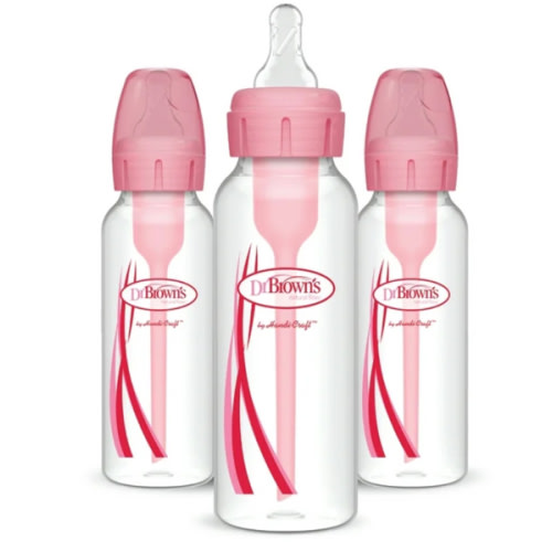 Dr. Brown's Anti-Colic Options+ Narrow Baby Bottle, 8oz, Pink, 3 Pack, Clinically Proven, BPA Free