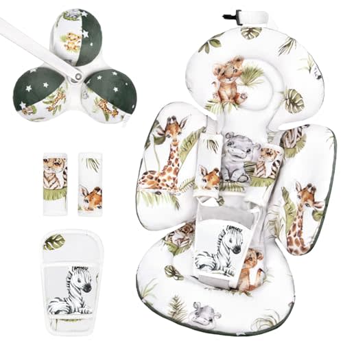 Sweetwavet Infant Insert Compatible with 4moms Mamaroo Swing, Including 3 Replacement Toys, Reversible Newborn Insert Head Body Support for Baby Swing and Bouncer, Breathable Soft Fabric (Animals)