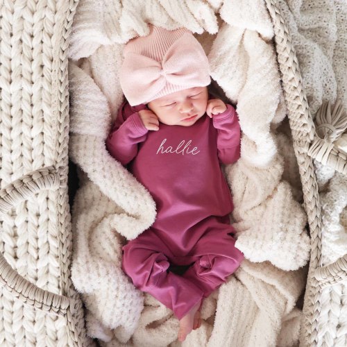 Personalized Full Length Snap Romper | Dark Rose