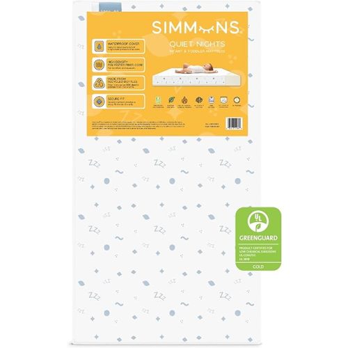 Simmons Kids Quiet Nights Dual Sided Baby Crib Mattress & Toddler Mattress - Sustainably Sourced Core - Waterproof - Hypoallergenic - GREENGUARD Gold Certified (Natural) - Ideal Firmness - Made in USA