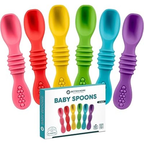 Premium Silicone Baby Spoons set - 6 Pack,Baby spoon self feeding Training Spoons for Infants & Toddler, First Stage Chewable Baby Led Weaning Utensils, BPA Free, baby feeding essentials