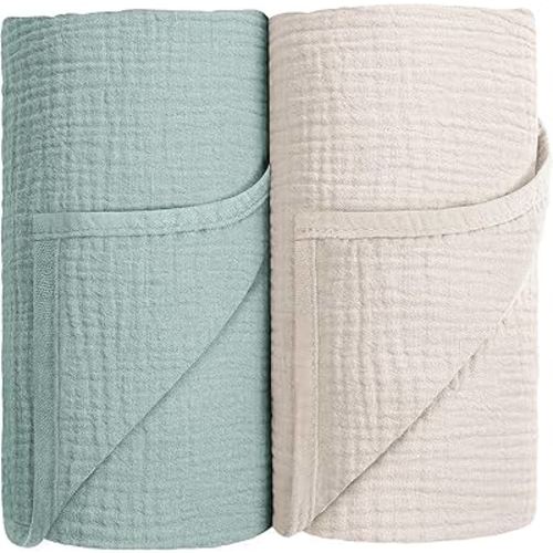 Muslin Swaddle Blanket Baby,100% Cotton Baby Receiving Blanket Soft Thin Baby Swaddle Blanket for Unisex Newborn 40x40in 2Pack (Light Green)