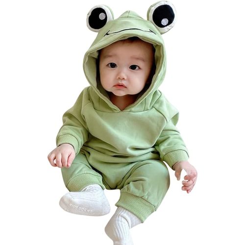 Baby Cute Animal Jumpsuit 3D Frog Pajamas Newborn Infant Long Sleeve Hooded Romper Sleeper Neutral (Green, 0-3 Months)