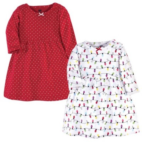 Hudson Baby Infant and Toddler Girl Long-Sleeve Cotton Dresses 2pk, Christmas Lights, 3-6 Months