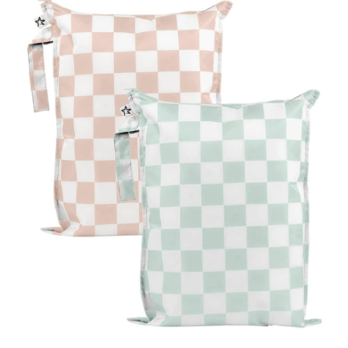 Tiny Twinkle Mess-Proof Waterproof Wet Dry Bag | 2-Pack Reusable Wet Bags for Swimsuits & Baby Clothes | Leakproof Wet Bag for Travel & Diaper Changes for Baby (Unisex Checkers)