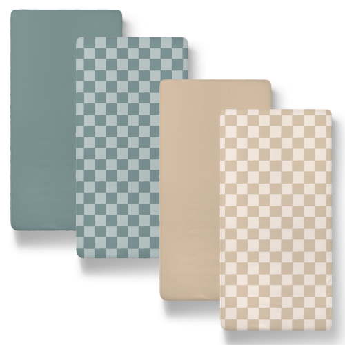 The Peanutshell Cheerful Check Organic Cotton Jersey 4 Pack Bassinet Sheets