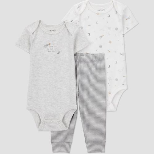 Carter's Just One You® Baby Boys' 3pc Celestial Striped Bodysuits and Jogger Pants Set - Gray Newborn