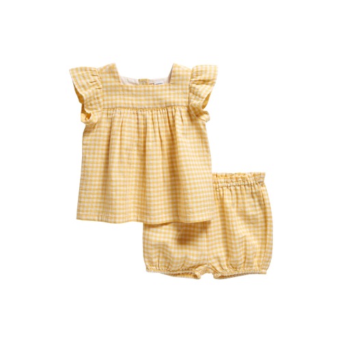 Baby Cotton Gingham Top & Bloomers, 18M, Yellow Silk Gingham