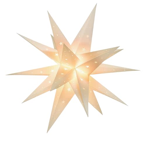 GALACOVE Battery Powered 23" Moravian Star Light, Warm White LED Hanging Decoration for Indoor Outdoor Use, 4 AA Operated, Christmas Window Porch Décor, 2500K Soft Glow